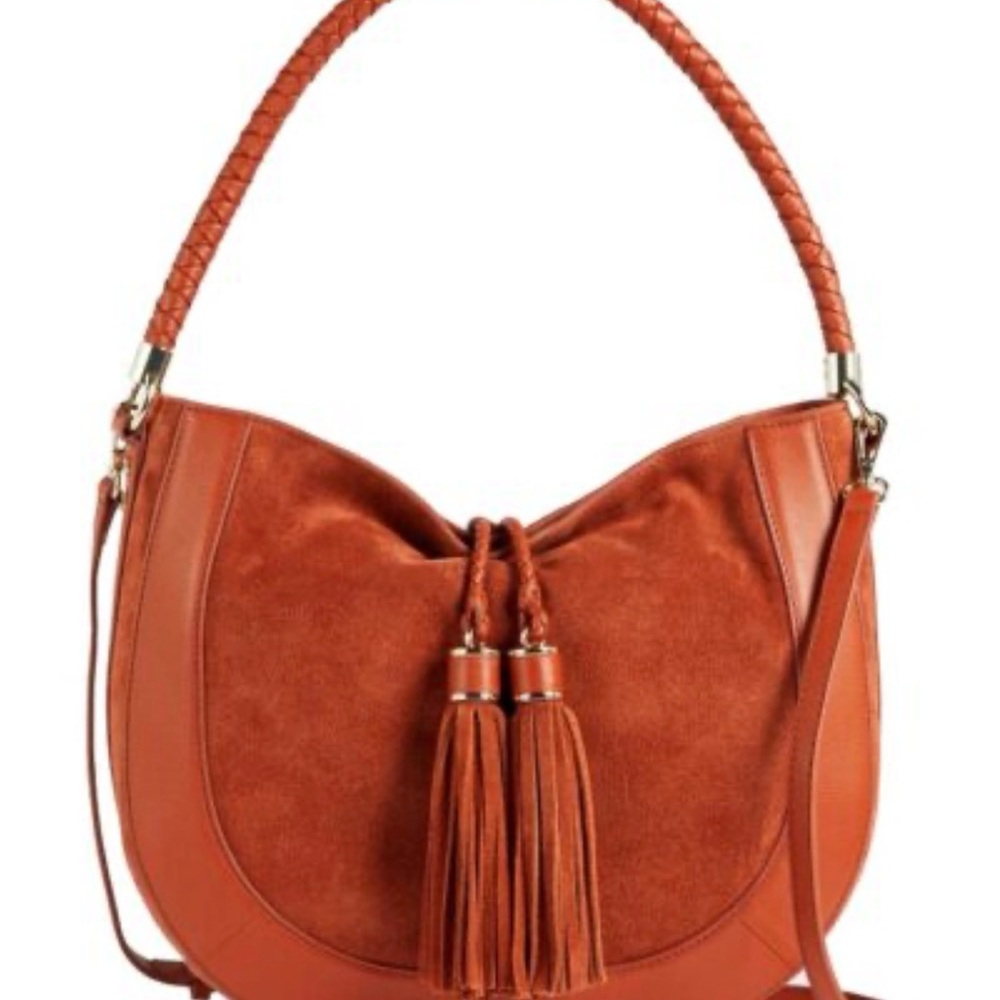 Ted Baker London Parcia Suede Tassel Hobo Bag in Sienna Burnt Orange